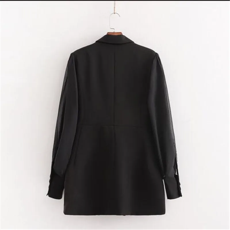 

Women chic Black double breasted long sleeve office wear Patchwork sleeves coat solid female casual outerwear tops