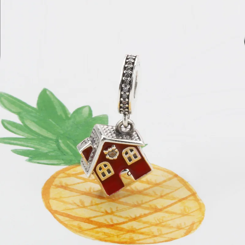 

Authentic 925 Sterling Silver Charm Creative Red Enamel Christmas Home Pendant Fit Pandora Women Bracelet & Necklace Diy Jewelry