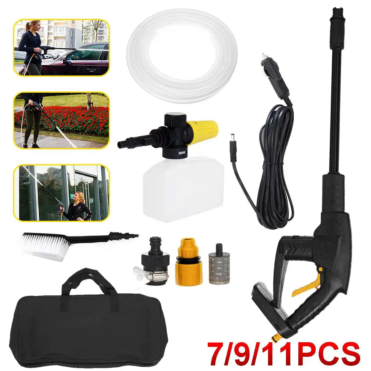 

Перезаряжаемый моющий насос 7/9/11 шт./компл. 12 В, беспроводной автомобильный мойщик Mashine, сопло высокого давления, шланг, очиститель