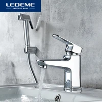 ledeme basin faucet with handheld spray head single handle hole bathroom sink chrome faucet basin taps hot cold mixer tap l1254