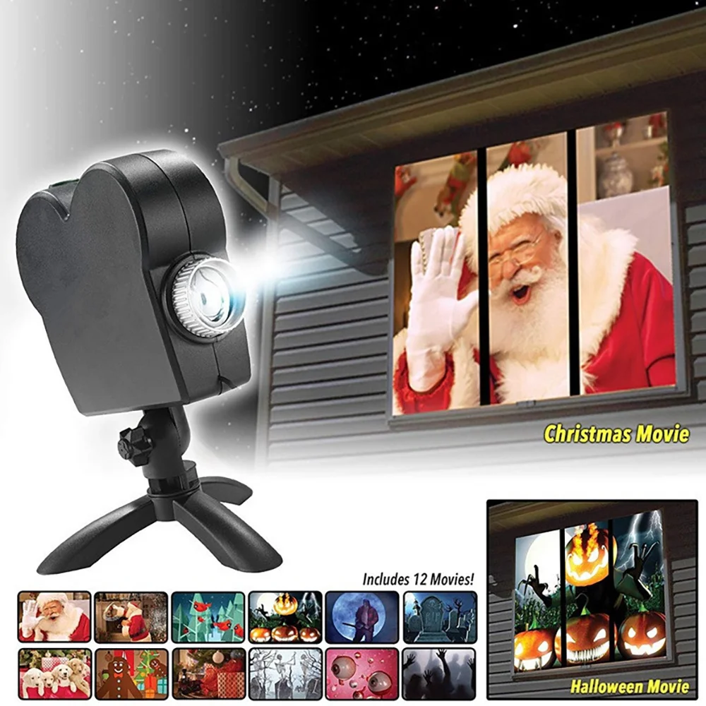 

LED Halloween Projection Lamp 12 Movies Disco Light Mini Window Display Home Projector Indoor Outdoor Wonderland Projector