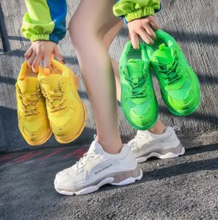 Mulheres coloridas Pai кроссовки воздухопроницаемые calchados Vulcanizados Sapatos de Malha Moda Plataforma со