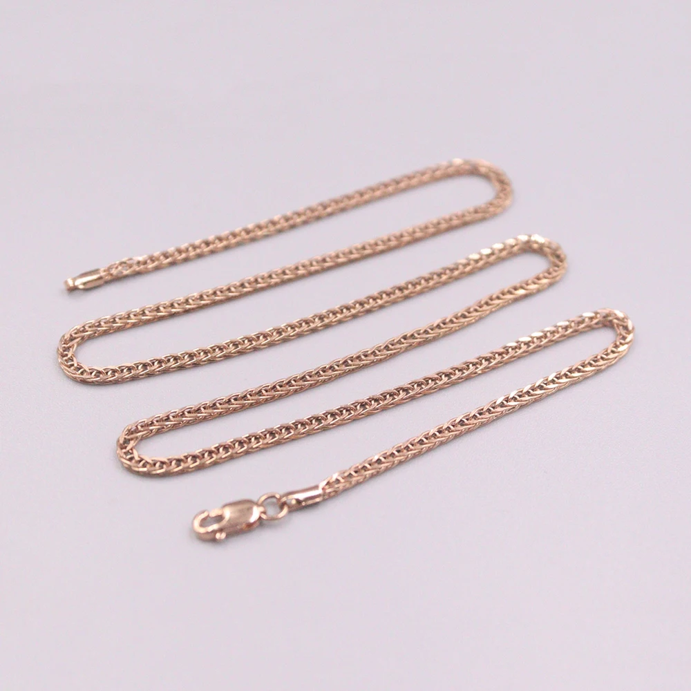 

Authentic 18K Rose Gold Chain Woman Luck Wheat Chain Link Necklace 15.7inch 1.8mmW 3.5-3.7g