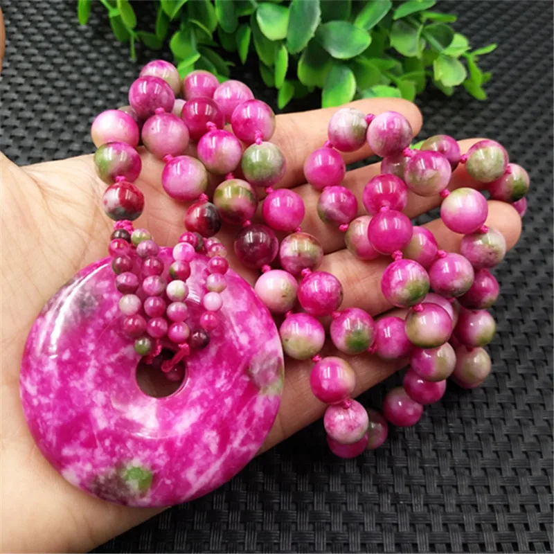 

Natural Colorful Peach Blossom Jade Donut Pendant Necklace Women Lucky Amulet Gifts Fashion Charms Jewellery Accessories