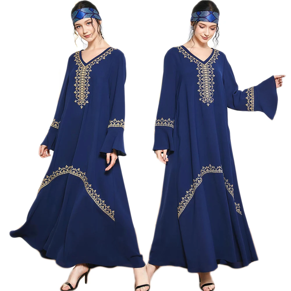 

Дубай мусульманские женщины вышивка длинное платье хиджаб Рамадан исламский ИД этнический винтажный халат абайя джилбаб размера плюс араб...