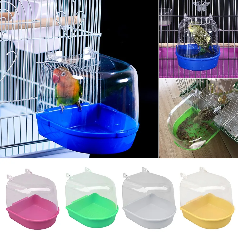 

New Plastic Bird Parrot Bath Box Bird Shower Parakeet Hanging Bird Cages Bathtub Bird Bath Bird Water Bath Tub Pet Bird Bowl