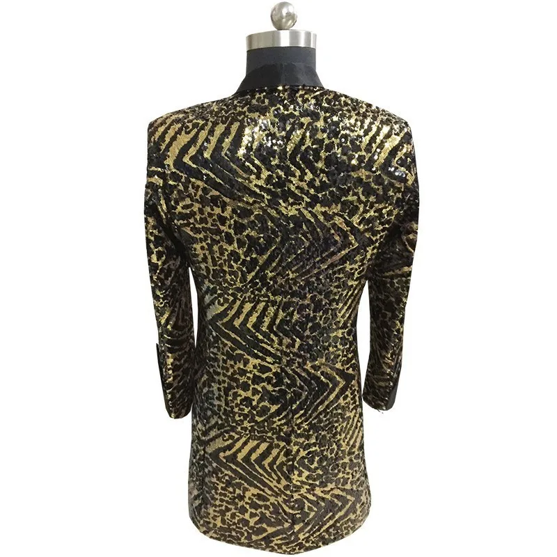 

night Leopard DJ club singer black collar men's top coat, suit plus 5 1