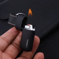 compact keychain free fire torch lighter new flint gas lighter mini pocket pendant leather cigarette lighter gadgets for man