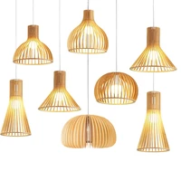 modern wood cage pendant lamps for living room bedroom restaurant dining table decor timber e27 hanging light fixture lighting