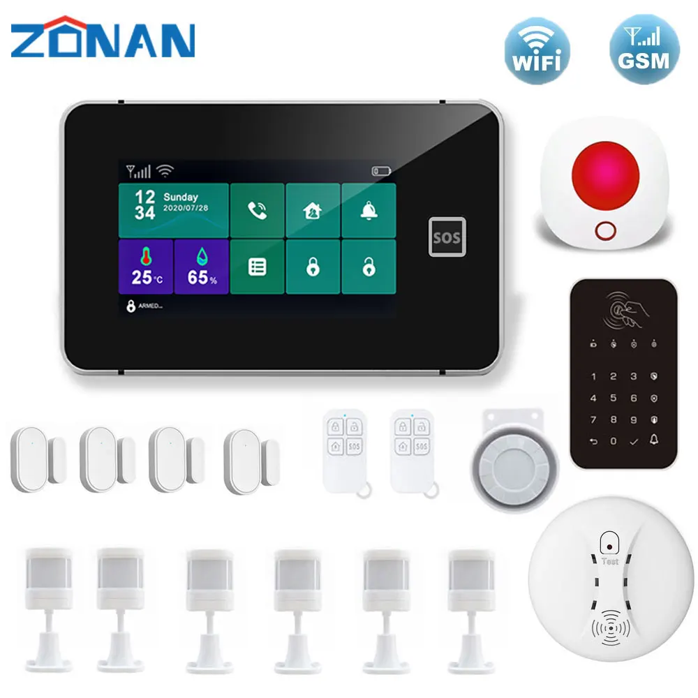 ZONAN G60B Home alarm system WIFI GSM Tuya Smart Home Garage Burglar Security Motion Detector Smoke Door Sensor Wireless Keypad