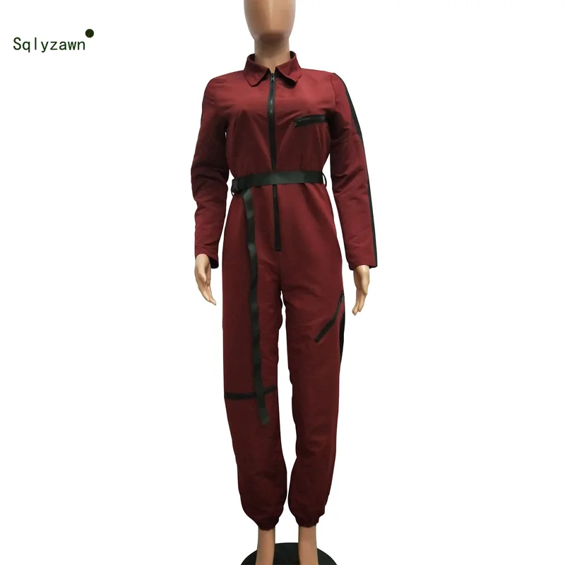 Женский Облегающий комбинезон в полоску красный зеленый черный на молнии с