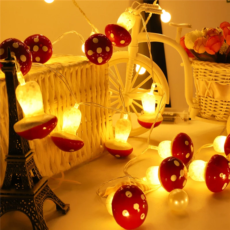 

3M 20 LED Mushroom String Lights Lamp with Battery Box Indoor Party Home Decor Cute Mushroom Lamp Home Fairy Wire Children Gift