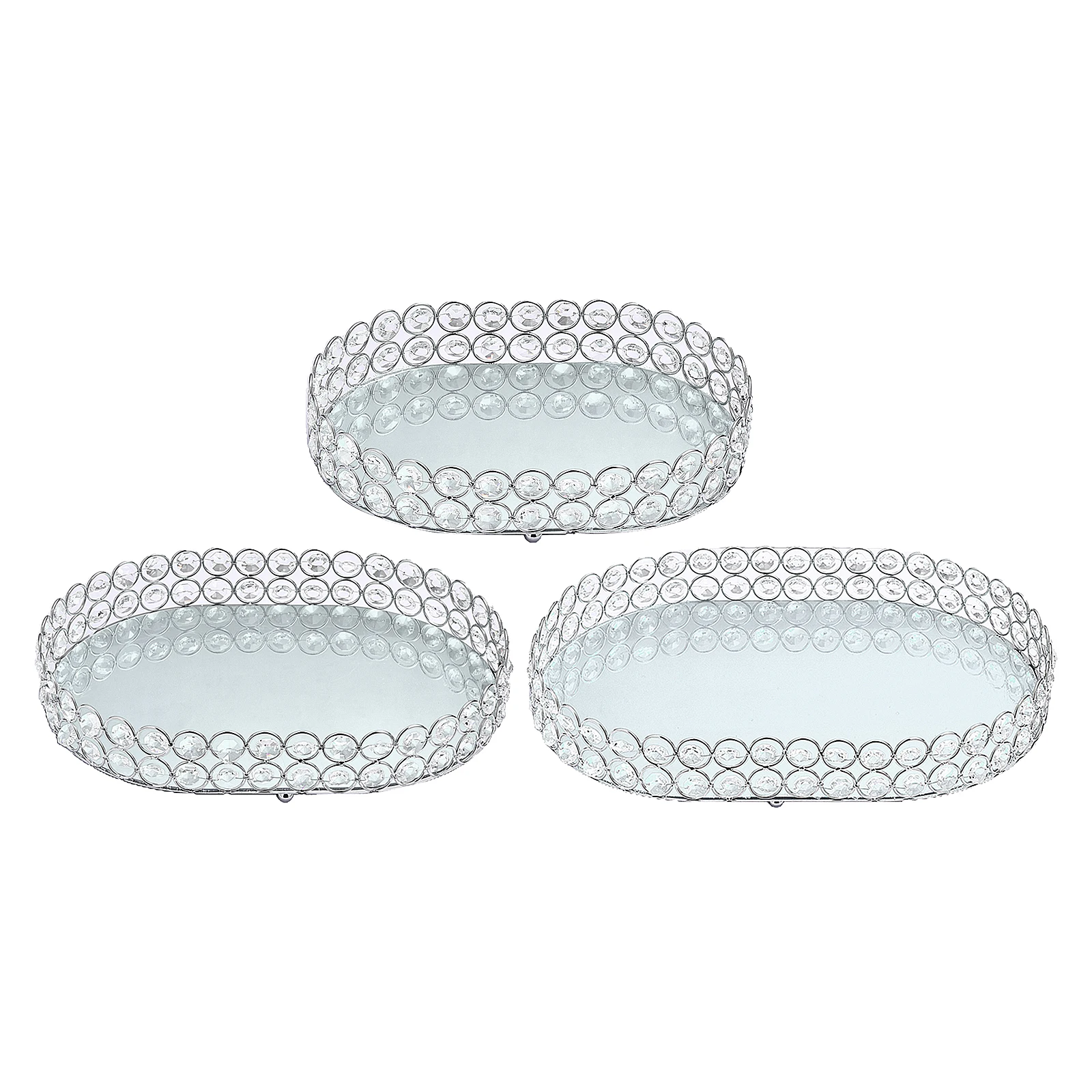 

Metal Oval Serving Dressing Table Decorative Tray With Mirror Glass Base