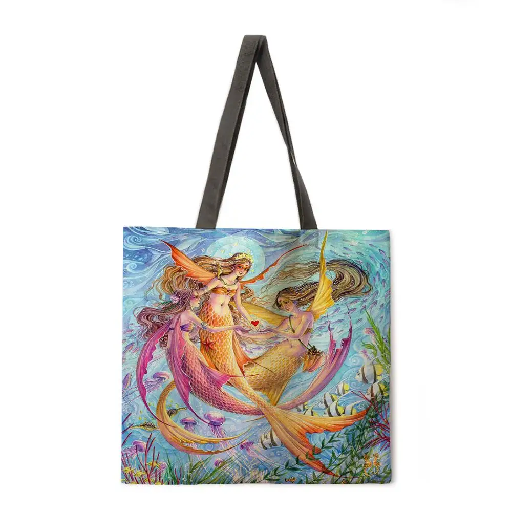 

Beautiful Flower Fairy Printed Tote Bag Reusable Beach Bag Linen Casual Women's Shoulder Bag Foldable Shopping Bag