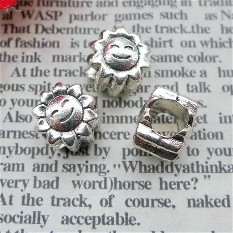 

100Pcs/lot Cute Cartoon Sun Smile Beads 10x10x6MM Sunflower Smile Face Big Hole Beads