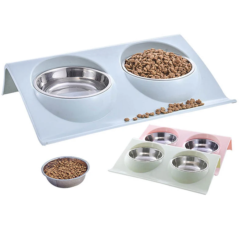 Новая двойная миска из нержавеющей стали для питомцев кормушка воды собак щенков
