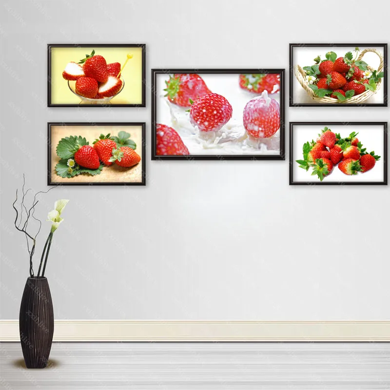 

Custom HD Strawberry Fruit Modern Kitchen Silk Cloth Canvas Poster Home Decoration Wall Art Fabric Poster Print More Size