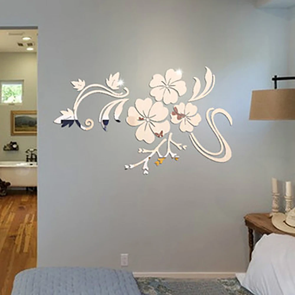 Изысканные зеркальные настенные 3D наклейки с цветами съемная наклейка