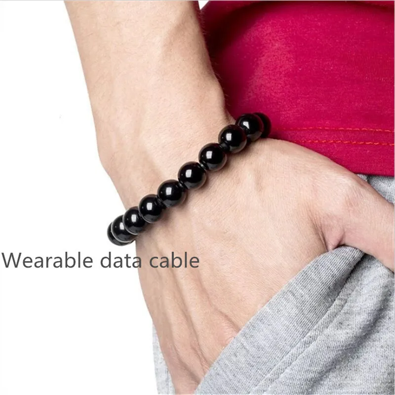 Pure Color Bead Bracelet Micro USB Cable Type C Data Sync Charging Cord For iPhone Samsung huawei Android Mobile Phone Charger images - 6