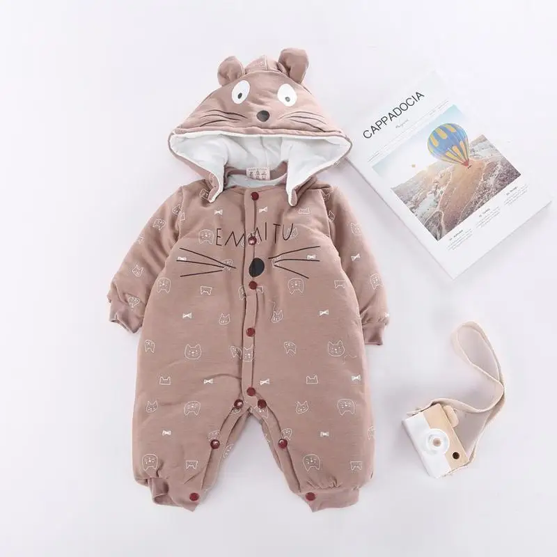 Зимние комбинезоны для новорожденных хлопковые теплые с капюшоном маленьких