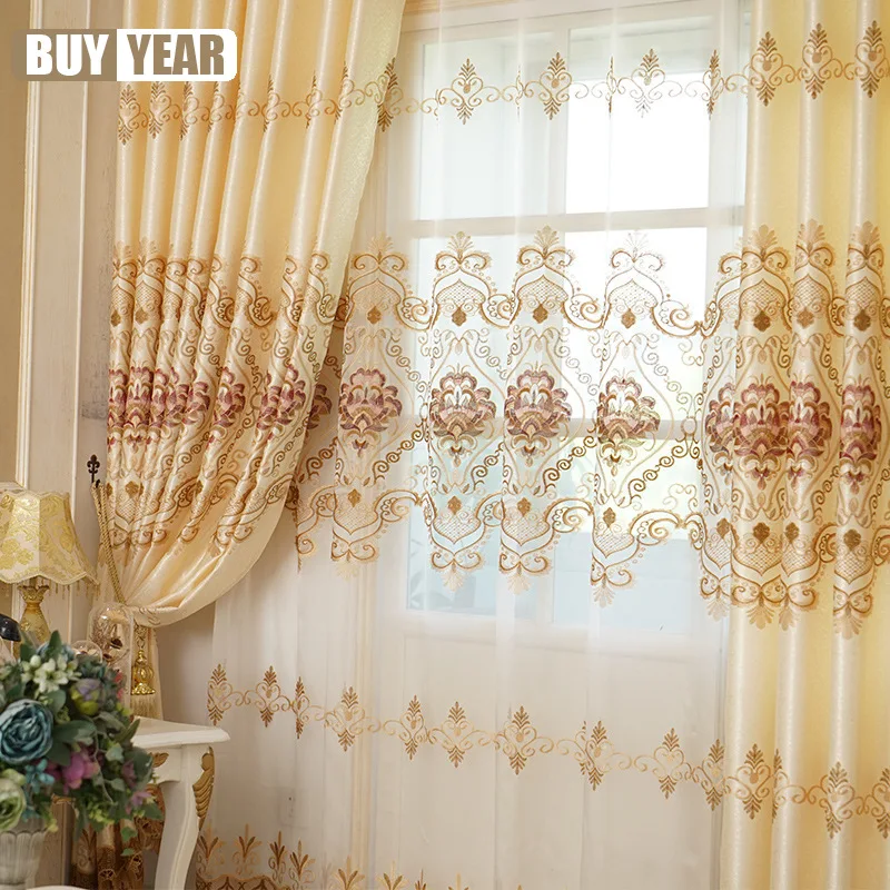

New Modern European-style Curtains for Living Room Bedroom Semi-shading Curtains Water-soluble Embroidery Tulle Curtain Fabric