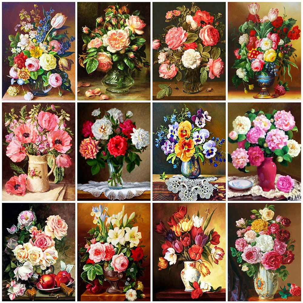 

ZOOYA 5D DIY Diamond Painting Rose Diamond Embroidery Peony Flower Handmade Gifts Mosaic Rhinestone Picture Vase Home Decoration