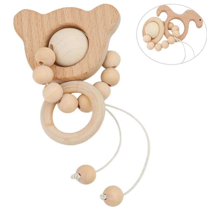 

Baby Nursing Cartoon Animal Wooden Teether Chew Beads Teething Wood Rattles Toys Teether Montessori
