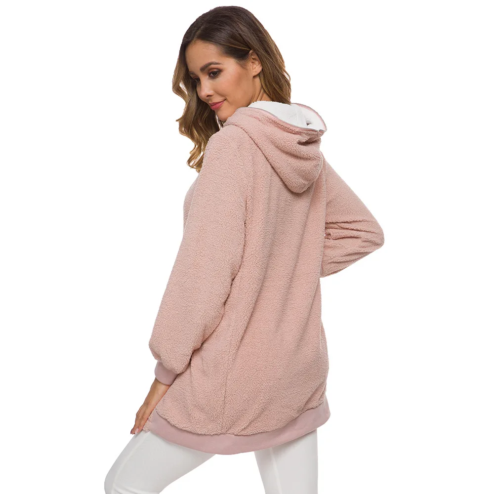 Новые женские толстовки с капюшоном и застежкой молнией зимние свободные