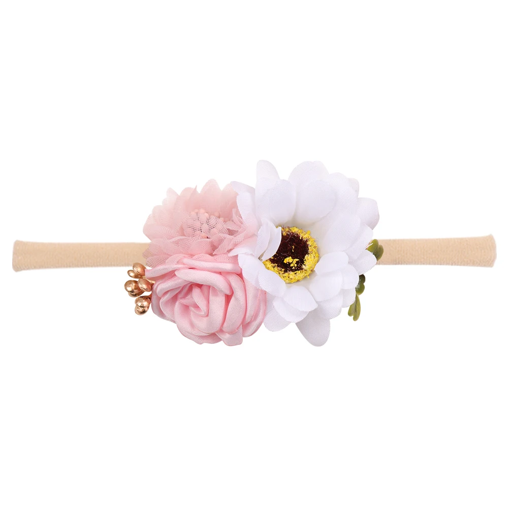 56 IBOWS Hair Accessories Lovely Baby Headband Fake Flower Nylon Hair Bands For Kids Artificial Floral Elastic Head Bands Headwear - Цвет: 56