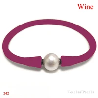 6 5 inches 10 11mm one aa natural round pearl wine elastic rubber silicone bracelet for men