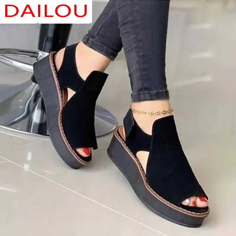 

Сандалии женские на платформе, босоножки на танкетке с открытым носком, Повседневная модная Уличная обувь, Нескользящие, с открытым носком, ...