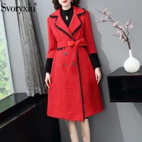 svoryxiu 2021 autumn winter designer fashion red tweed long overcoat outwear womens long sleeve double breasted coat xxl