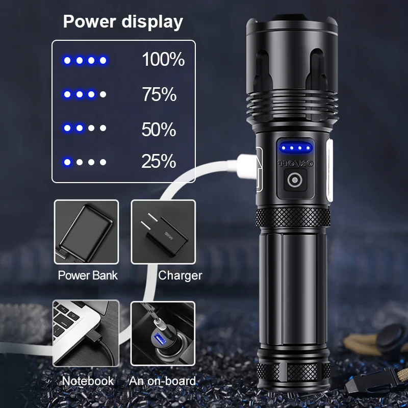xhp160 new led flashlight 700000 lumen led torch most powerful cob rechargeable tactical flashlights 18650 xhp90 usb flash light free global shipping