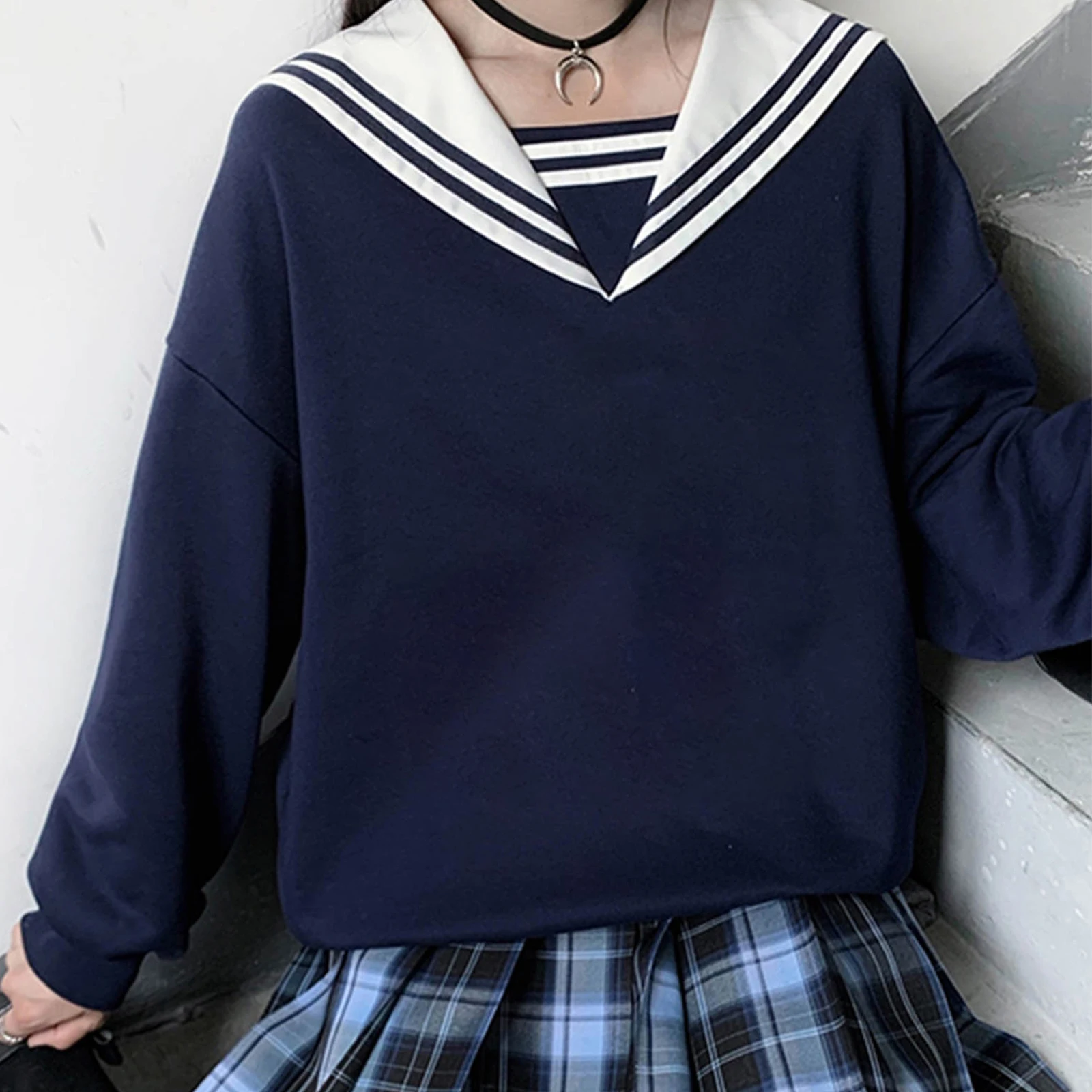 

New Sailor Suit For Girl Japanese jk Uniform Kawaii Navy Collar Loose Sweater Fashion Sweet Cute College Style Long Sleeve Kpop