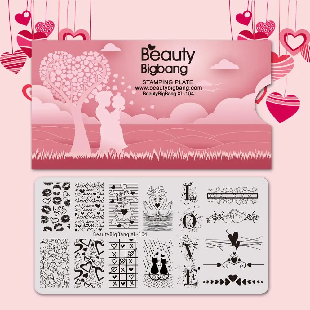 BEAUTYBIGBANG Rectangle Valentine's Day Stamping Plate Lover and Kiss Nail Art Image Stamp Templates | Красота и здоровье