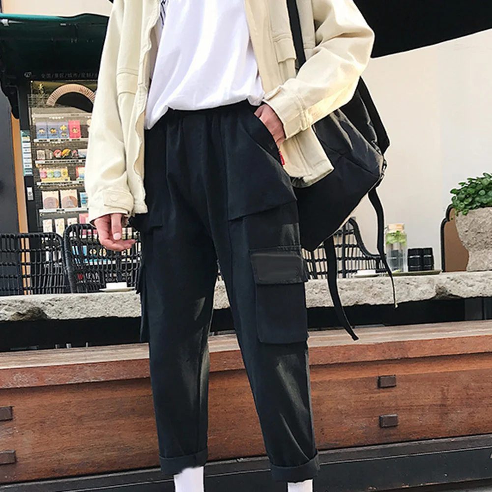 Винтажные мужские однотонные длинные спортивные брюки с несколькими карманами