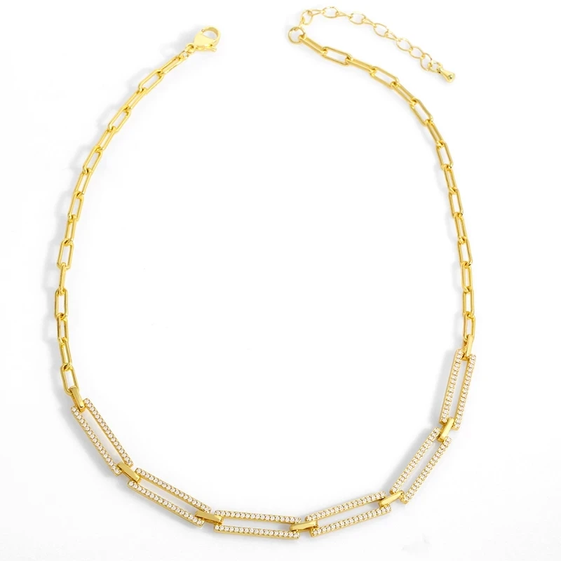 

3 шт CZ цирконов в Pave Цирконий Геометрические Квадратные теннис ожерелье для женщин Золотой звеньевая цепь ожерелья с подвесками простой, юв...