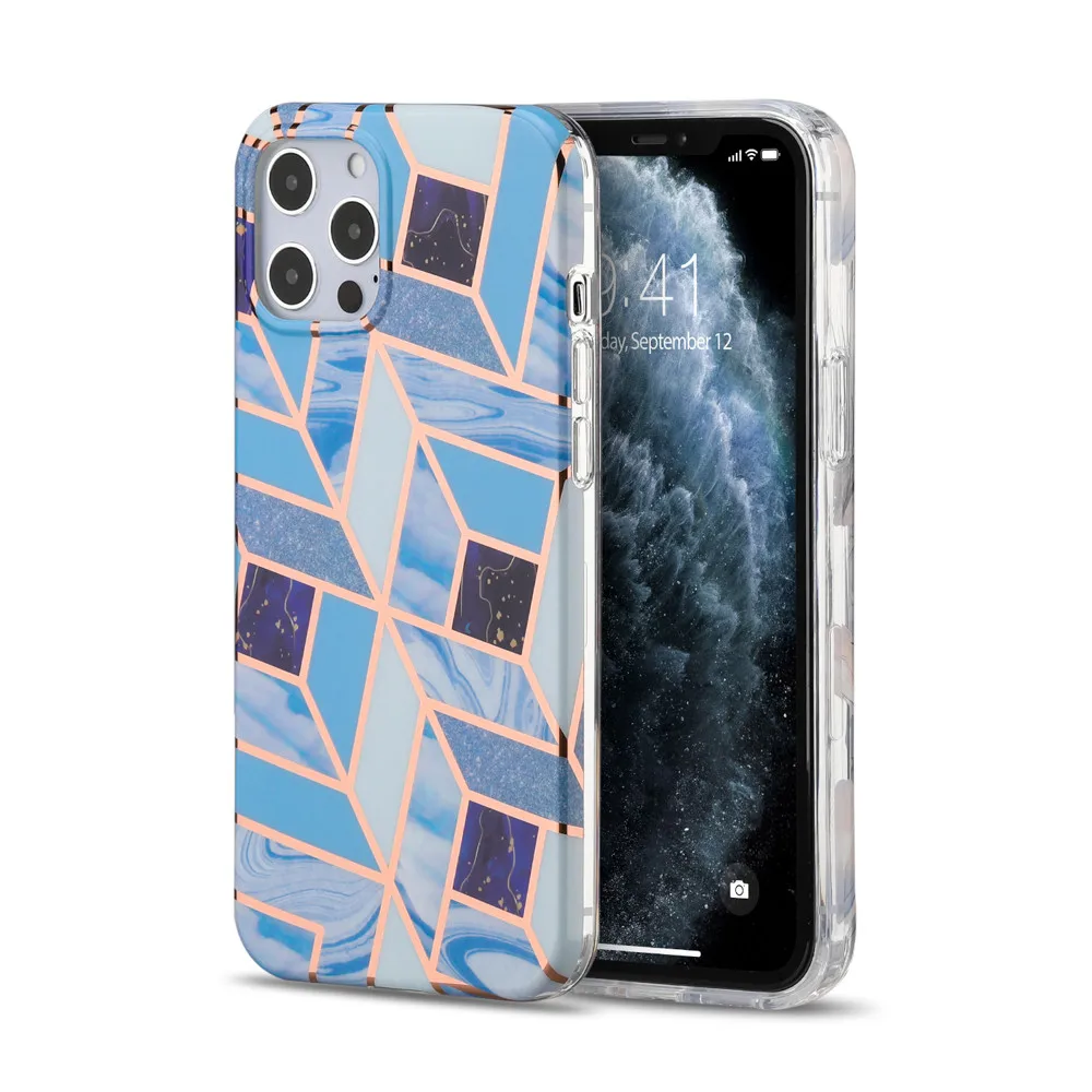 

Plating Geometric Phone Case For iPhone 12 Mini 11 Pro Max XR XS Max 7 8 Plus X Soft IMD Marble Clear Protection Back Cover Case
