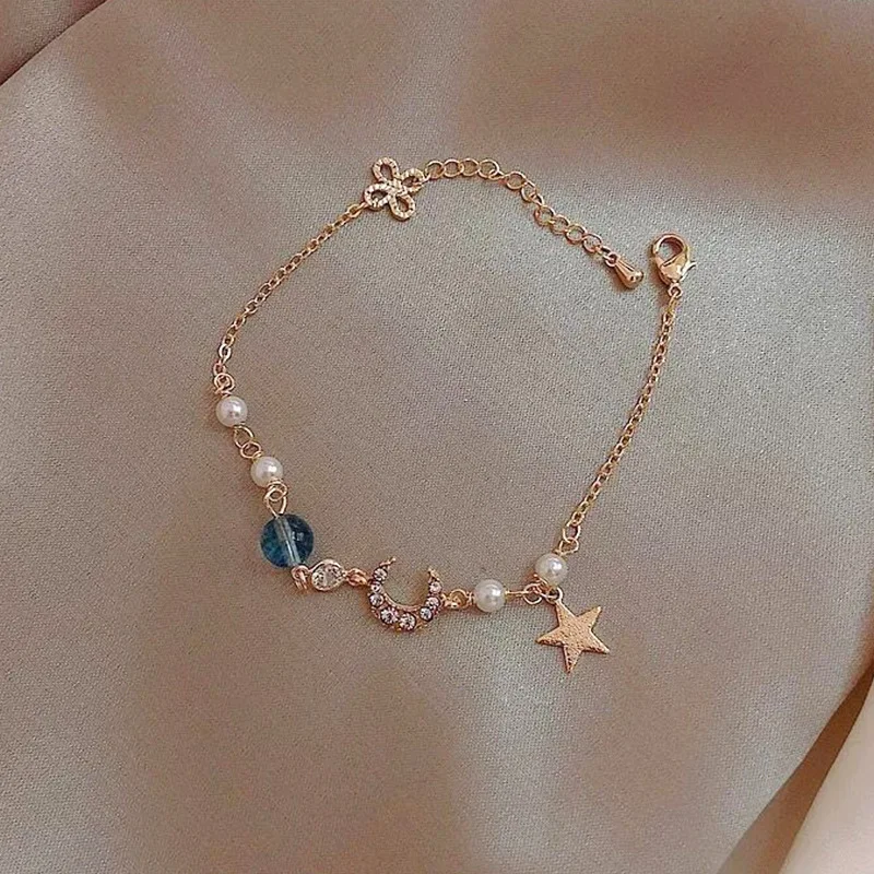 

Crystal Star Moon Charm Bracelet For Women Pearl Bracelet &Bangle Wedding Jewelry Birthday Party