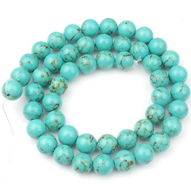 Turquoises Розовый Белый Синий Бирюзовый говлит Круглые бусины для самостоятельного изготовления ювелирных изделий браслет-Шарм Perles 1" Strand 4 6 8 10 12 мм - Цвет: Turquoises