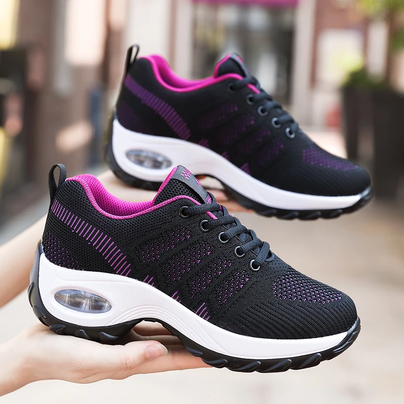

Fashion Plattorm Height Increase Casual Shoes Women Flying Weave Baskets Fitness Sport Sneakers Ladies Cushioning Jogging Shoes