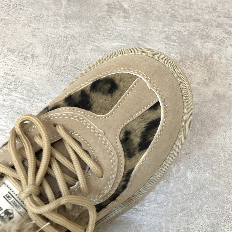 Обувь Женская замшевая плюшевая леопардовая обувь на плоской подошве со