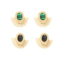 bohemian fan drop dangle earrings for women green black stone stainless steel unusual earrings bijoux femme fashion jewelry gift