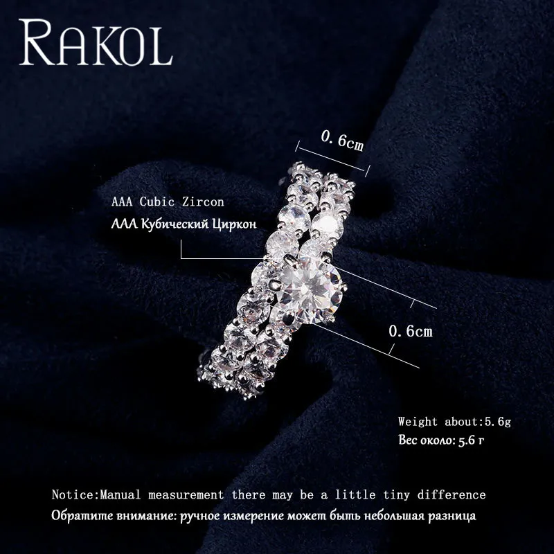 Классические двухслойные кольца RAKOL Круглый фианит белого цвета модные женские