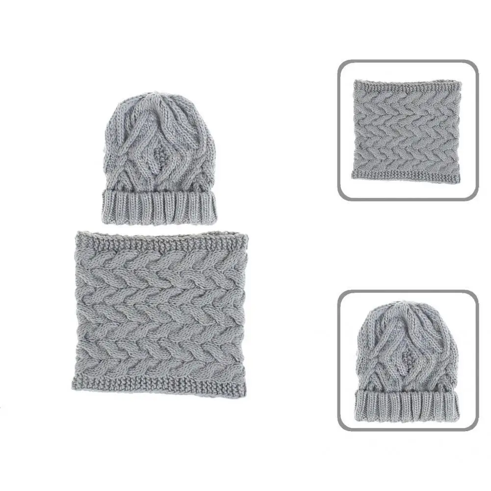 

1 Set Chic Stretchy Knitted Girls Ladies Cap Scarf Set Solid Color Women Hat Neckerchief Breathable for Daily Wear