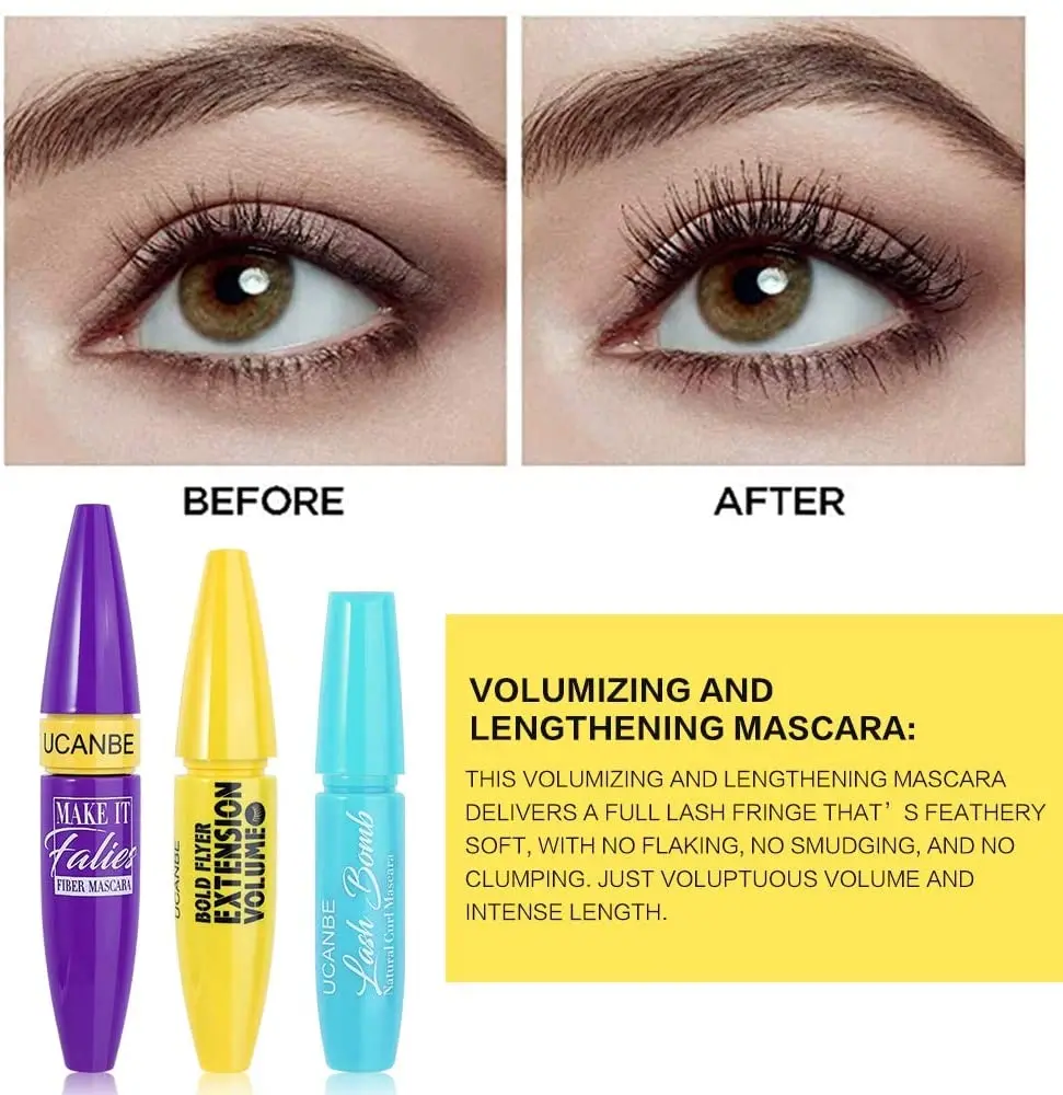3pcs/lot Ucanbe 4D Plus Lengthening Thick Mascara Dramatic Length and Volume Perfect Lash Combination Waterproof Smudge Proof |