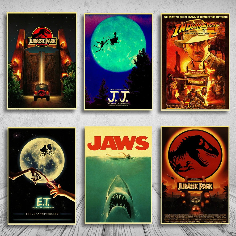 E.T. /Плакаты из фильмов челюсти/Терминал/Парк Юрского периода Спилберга настенные