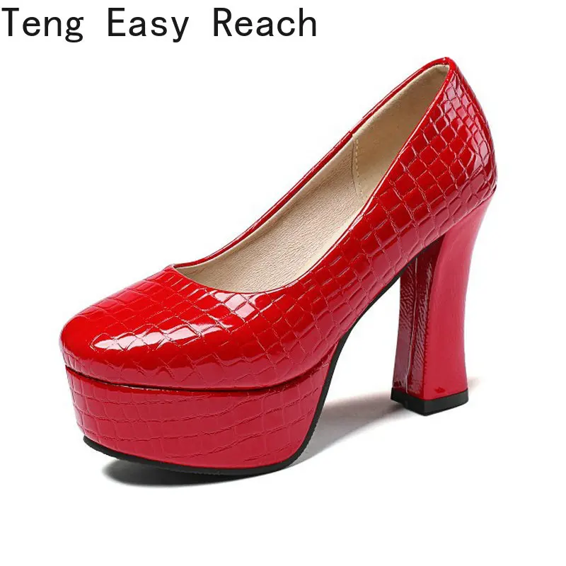 

Teng Easy Reach Spring Autumn Patent PU Leather Round Toe Platform Lady Office Shoes Wedding Pumps Women High Heels Stilettos