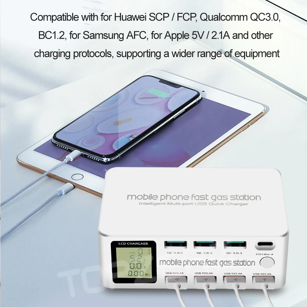 8 port smart usb charger 100w quick charge 3 0 pd 3 0 fast charge adapter lcd multi usb charger station for iphone x xs samsung free global shipping