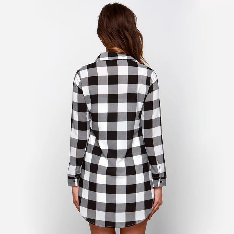 

European and American spring and autumn plaid shirt women's wear, slim slim medium to long casual shirt